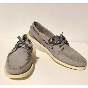 SPERRY Top Sider Suede Boat Shoes GRAY With Ribbon Laces Women’s SZ 9 M